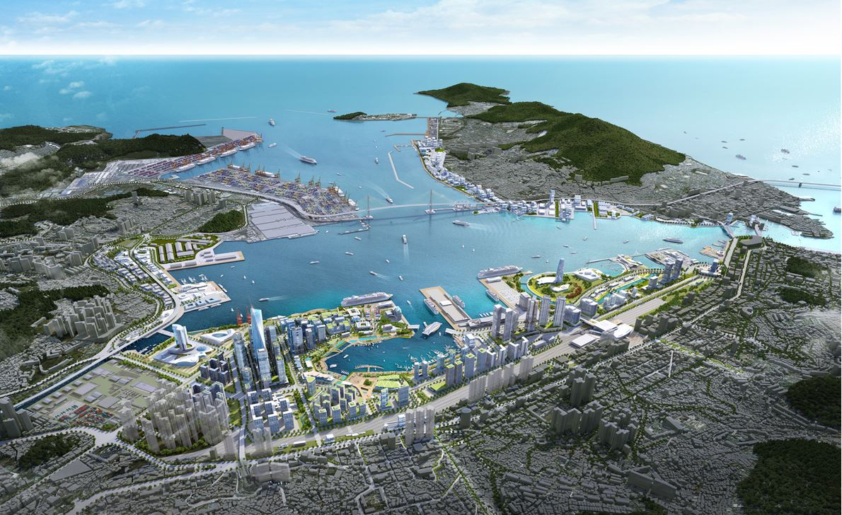 A bird eye's view of Busan's North Port after redevelopment (Ministry of Oceans and Fisheries)