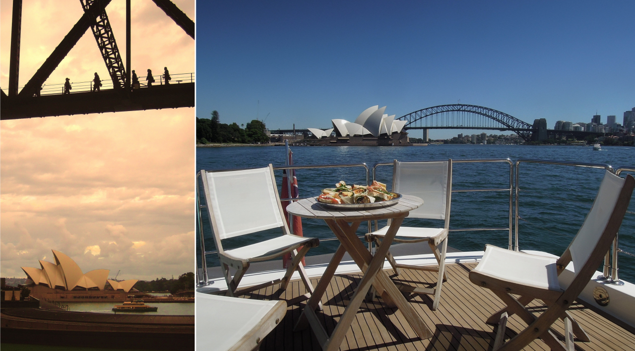 Left: BridgeClimb Sydney takes groups to the top of the city's Harbor Bridge. Right: Lifestyle Charters runs boat trips for a more laid-back tour of the harbor. (Paul Kerry/The Korea Herald)