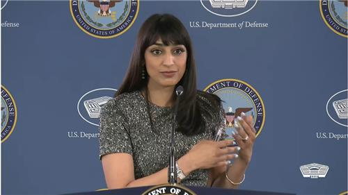 Deputy Press Secretary for the Department of Defense Sabrina Singh is seen speaking during a daily press briefing at the Pentagon in Washington on Wednesday. (US Department of Defense)