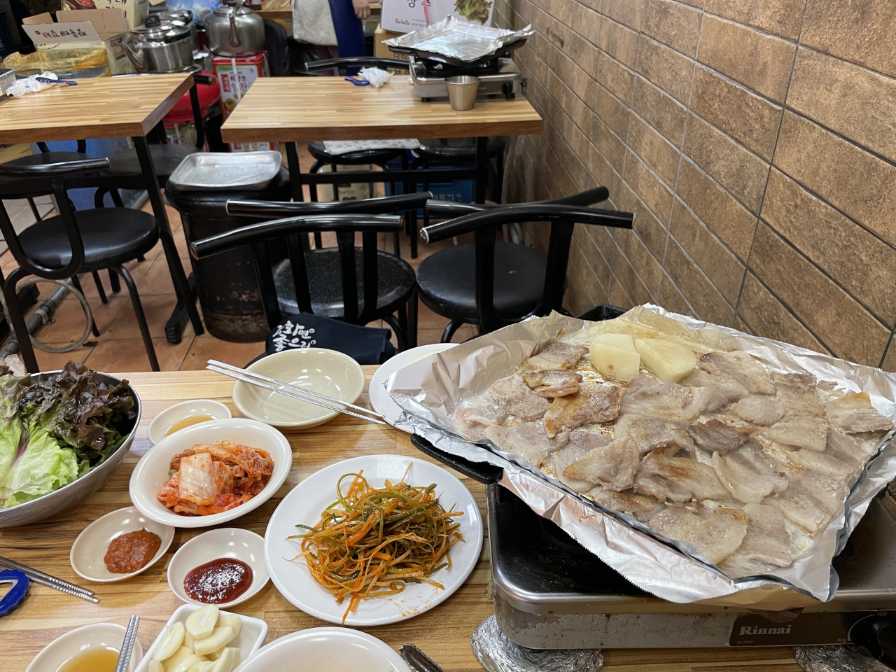 Sinchon Daegu Pork belly's signature frozen pork belly (Kim Da-sol/The Korea Herald)