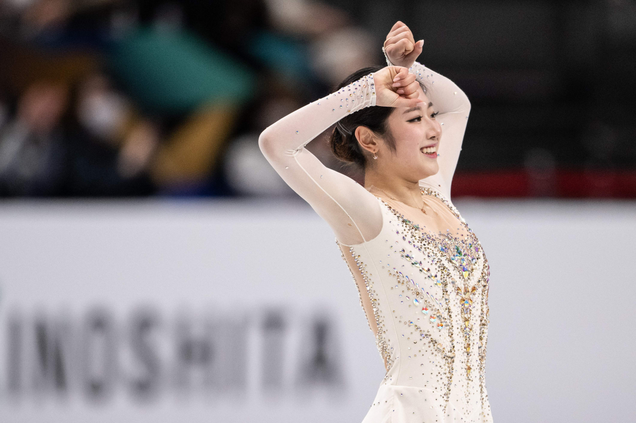 South Korea's Lee Hae-in competes in the women's free skating during the ISU World Figure Skating Championships 2023 in Saitama on March 24, 2023. (AFP, Yonhap)