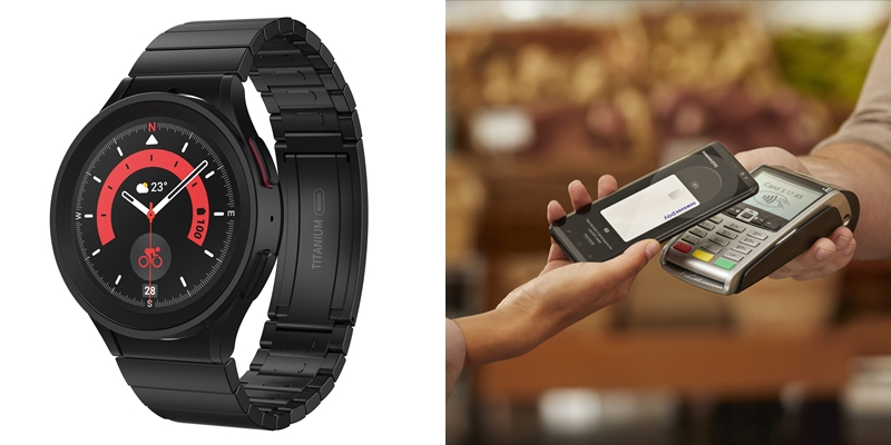 Samsung Galaxy Watch 5 Pro (left) and Samsung Pay (Samsung Electronics)