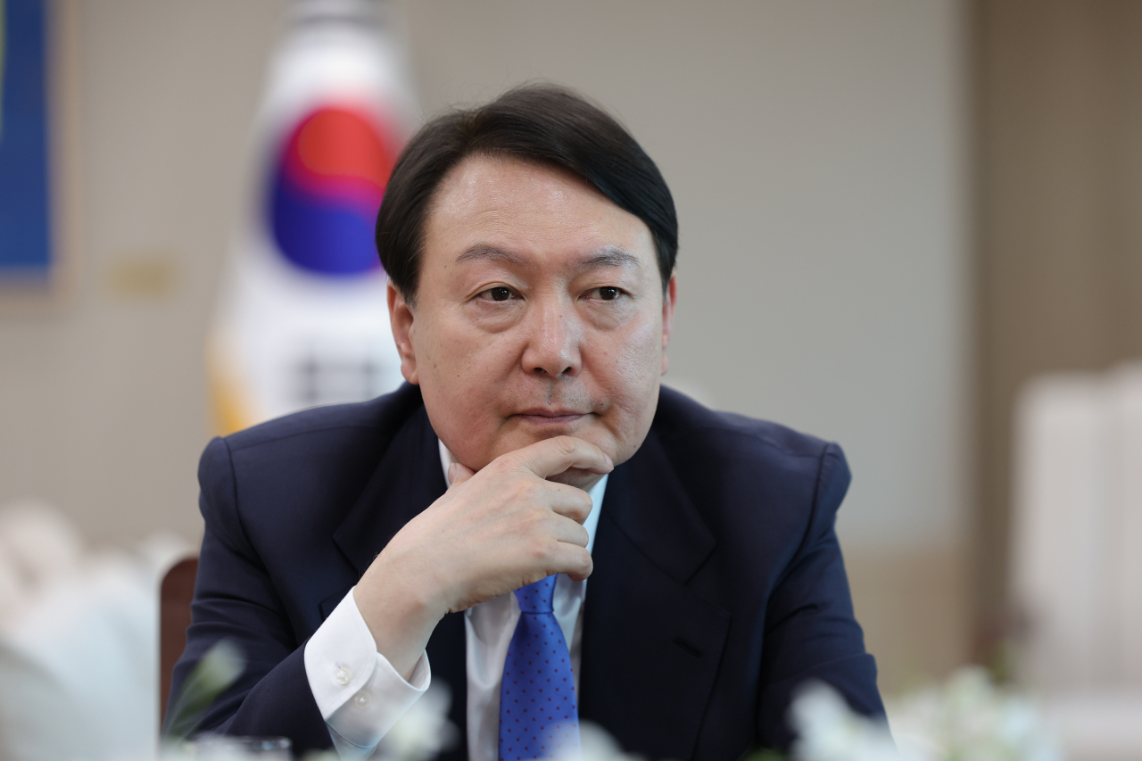 South Korean President Yoon Suk Yeol speaks during an interview with Reuters at the presidential office in Seoul, Tuesday. (Yonhap)