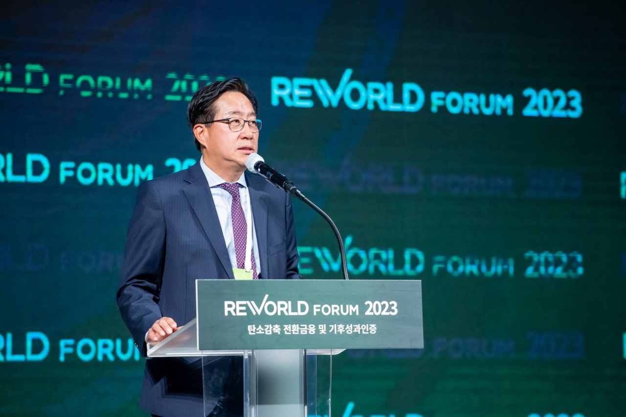 SDX Foundation Chairman Jhun Ha-jin talks during ReWord Forum held in Seoul on Wednesday (SDX Foundation)