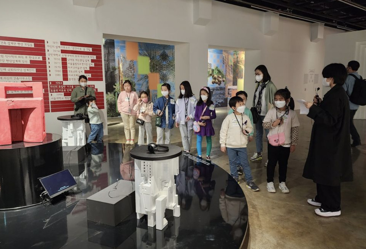 Children participate in a tour program at the Arko Art Center in this undated photograph. (Arko)