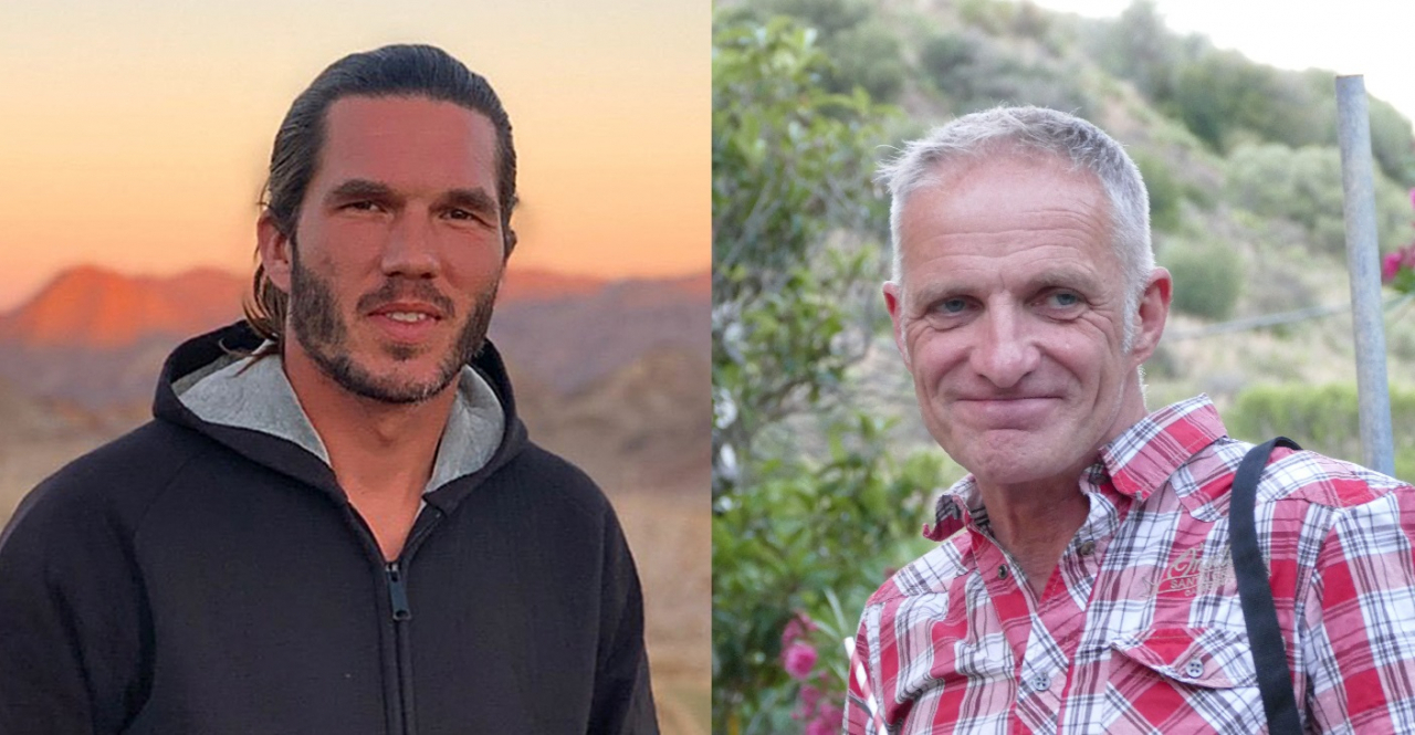 These combined pictures shows French-Irish citizen Bernard Phelan (right) and French citizen Benjamin Briere who were both released from jail in Iran on Friday. (AFP)