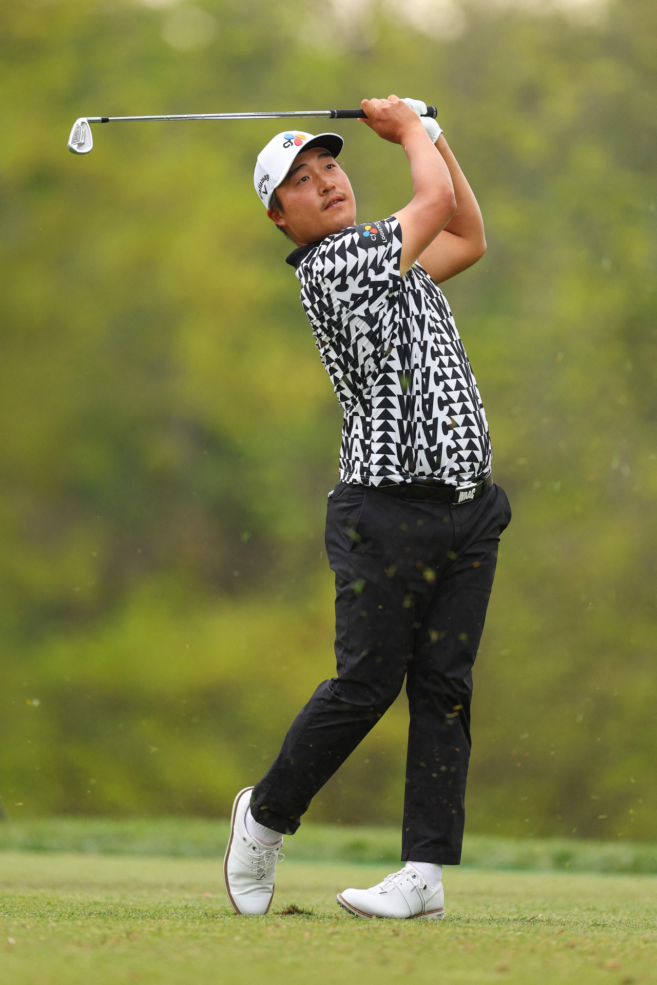 Kyoung-Hoon Lee of South Korea plays his shot from the 15th tee during the second round of the 2023 PGA Championship at Oak Hill Country Club on May 19, 2023 in Rochester, New York. (AFP)