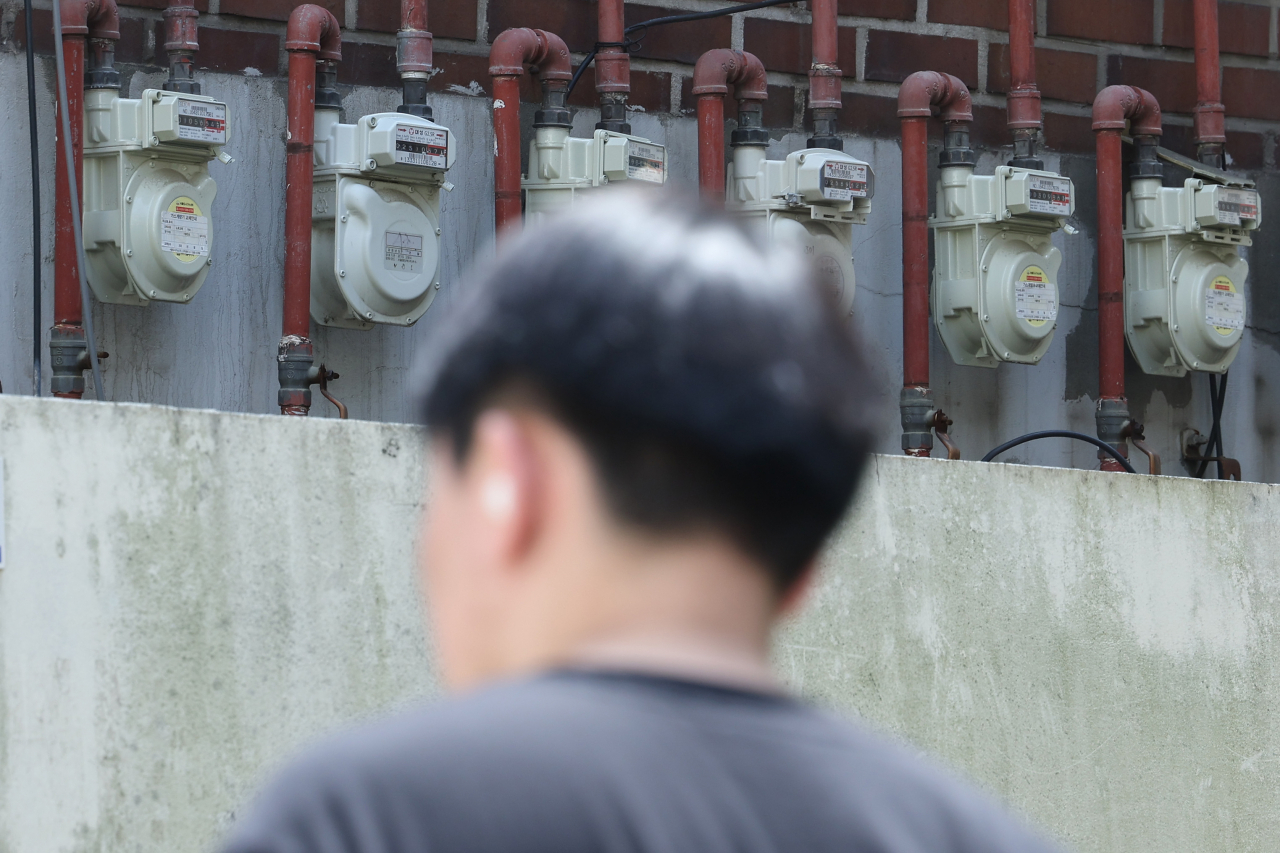 This file photo taken on May 15 shows gas meters set up at a residential building in Seoul. (Yonhap)