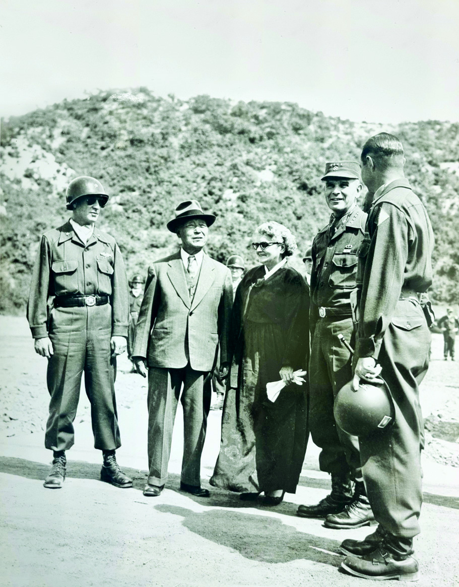 South Korea's first president Syngman Rhee and his wife Francesca Donner at the farewell review of the 40th Infantry Division on May 8, 1954. (Courtesy of Stephen Spina)