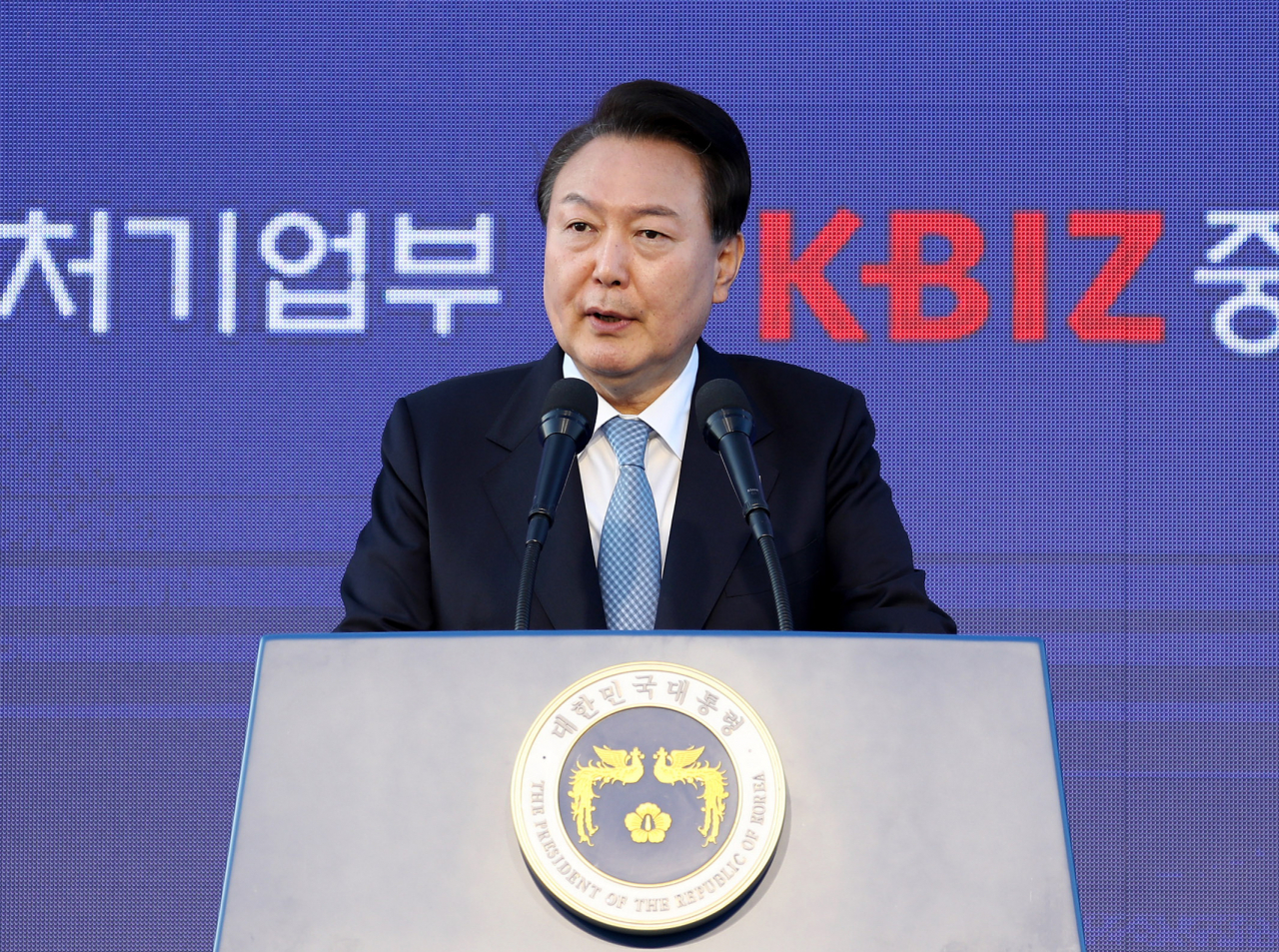 President Yoon Suk Yeol speaks during an event at the presidential office in Seoul on Tuesday. (Joint Press Corps)