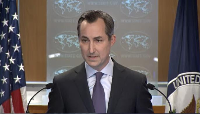 State Department Press Secretary Matthew Miller is seen speaking during a daily press briefing at the department in Washington on Wednesday. (US Department of State)