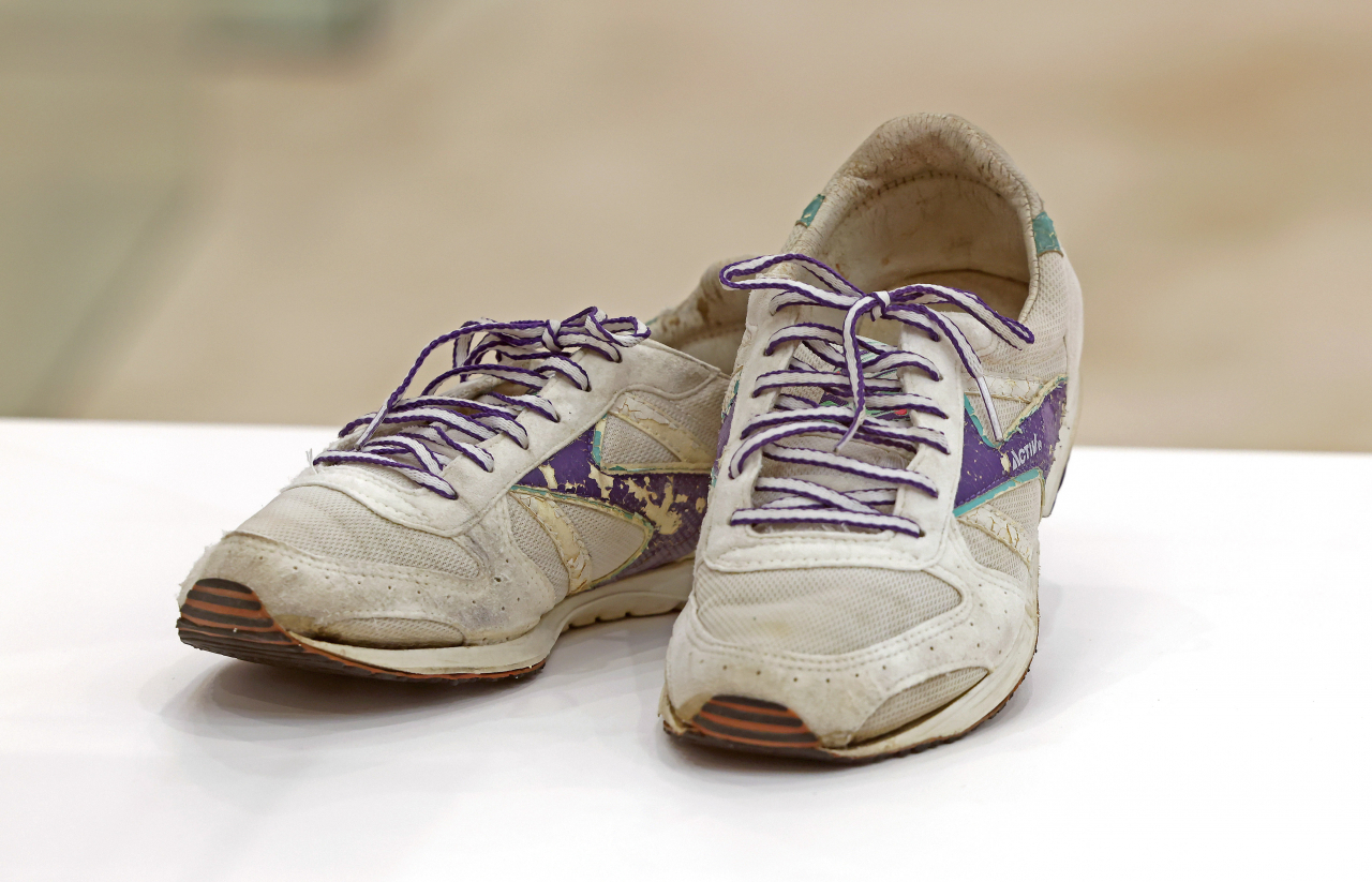 A pair of running shoes of former President Kim Young-sam is displayed at a special exhibition 