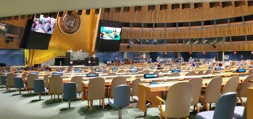 This photo from June 19, 2020, shows a vote taking place at the general assembly hall in New York. (Permanent Mission of the Republic of Korea to the United Nations)