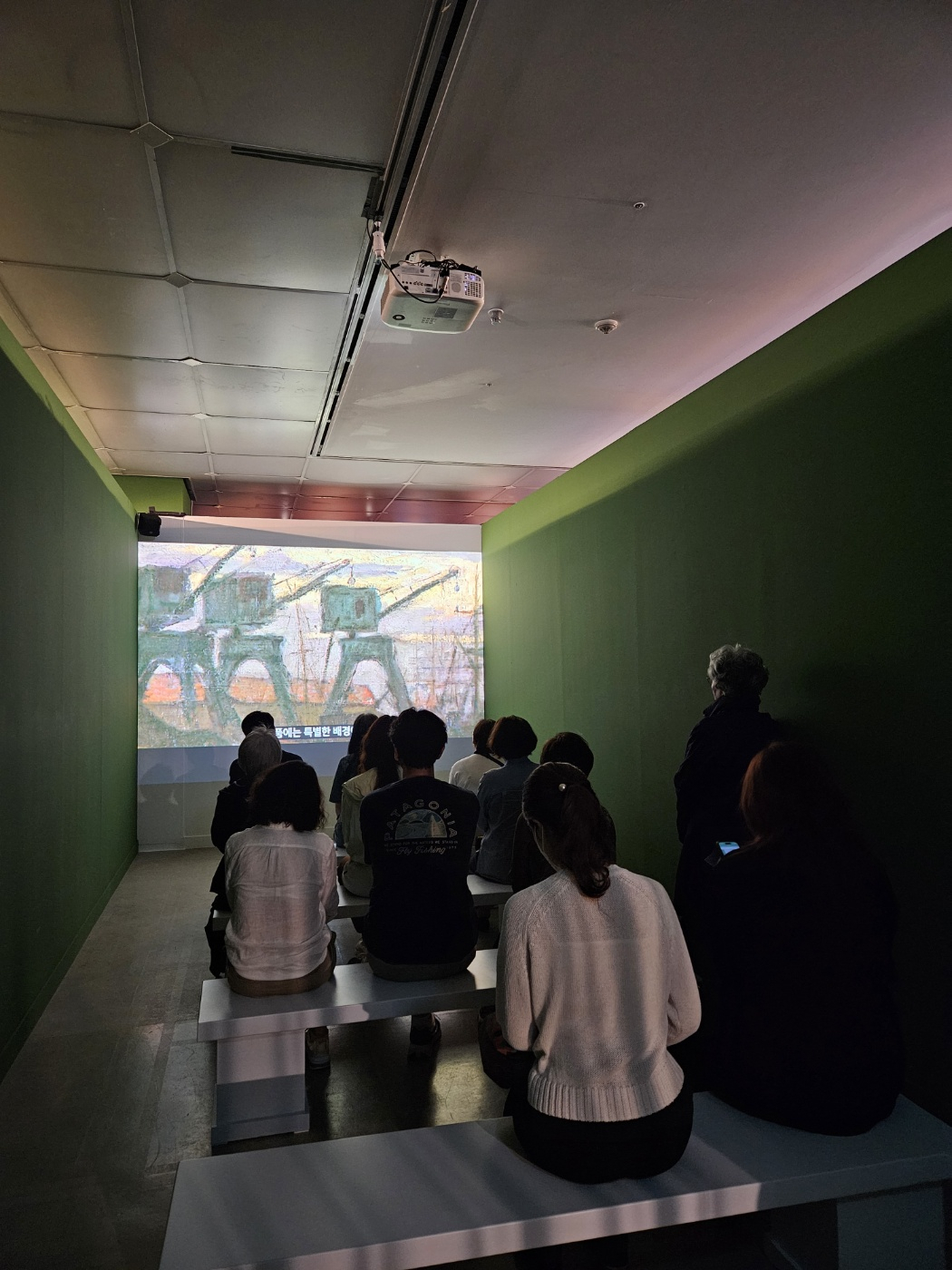 Visitors watch the documentary “Raoul Dufy, la lumiere entre les lignes