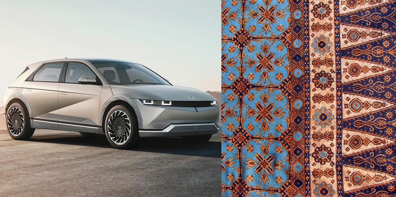 Hyundai Motor's Ioniq 5 and an example of the Indonesian traditional dyeing technique known as batik (From the websites of Hyundai Motor Group and UNESCO)