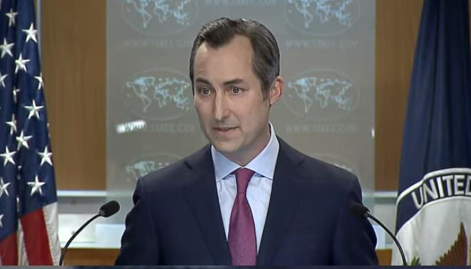 Department of State Press Secretary Matthew Miller at a daily department press briefing in Washington, Wednesday (Yonhap)