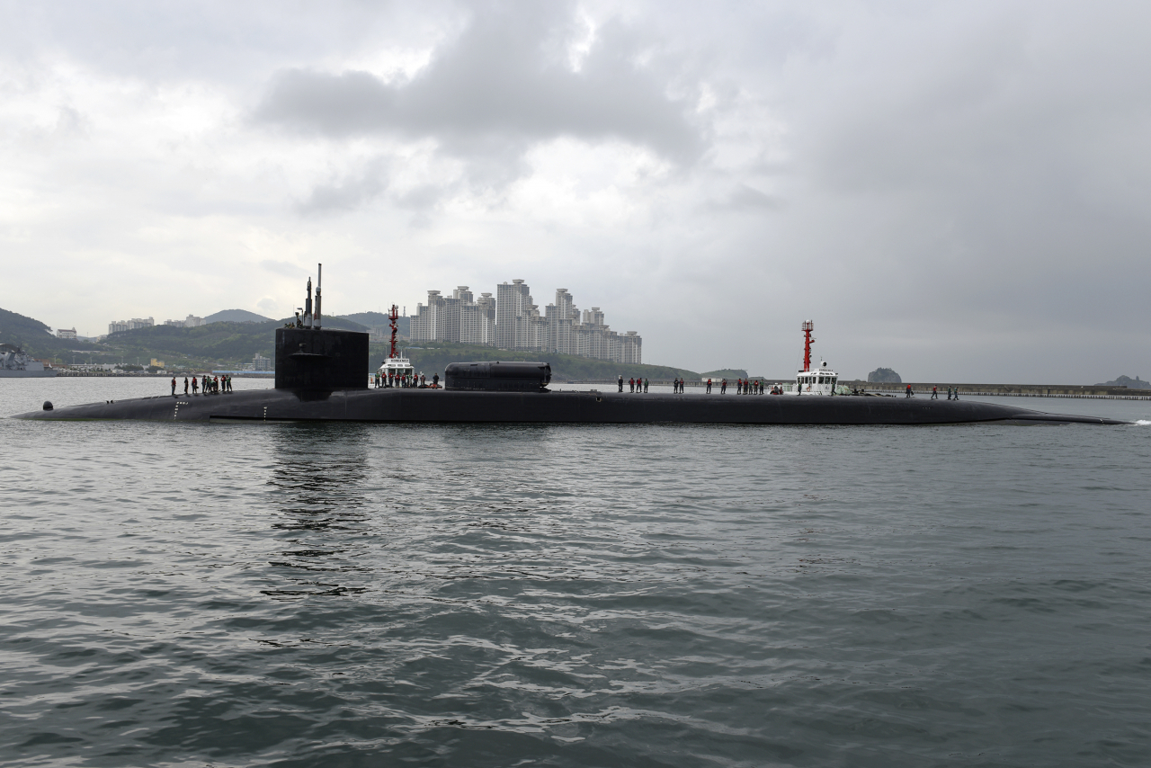 The Ohio-class guided-missile submarine USS Michigan (SSGN 727) arrives in Busan for a regularly scheduled port visit in April 2017 while conducting routine patrols throughout the Western Pacific. (FILE PHOTO - US Navy)
