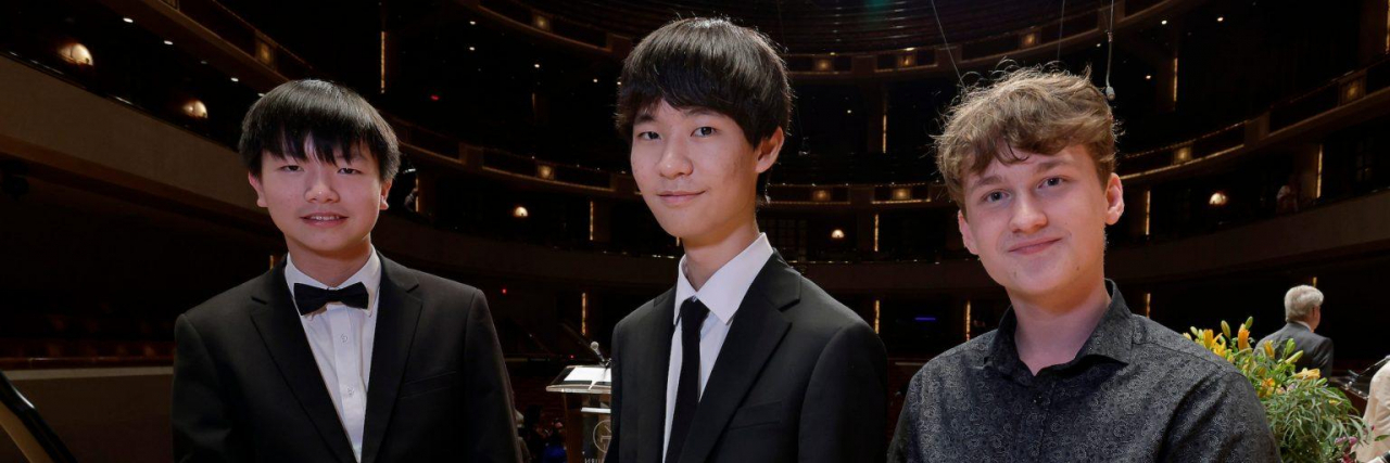(From left) Wu Yifan, Hong Seok-young and Jan Schulmeister. (The Cliburn International Junior Piano Competition.