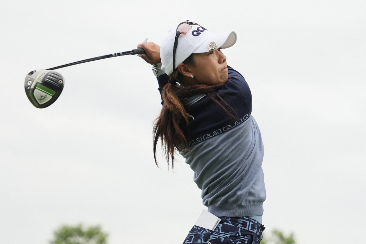 Jenny Shin of South Korea hits a tee shot on the 11th hole during the first round of the KPMG Women's PGA Championship at Baltusrol Golf Club in Springfield, New Jersey on Thursday. (Getty Images-AFP)