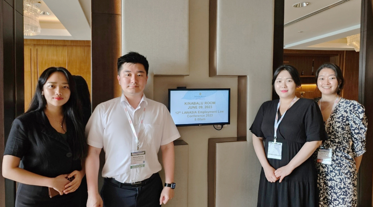 Attorneys Park Da-som (from left), Ko Kyeong-hwan, Han Da-eun and Jeong Yeon-jae of the LAWWIN foreign affairs team attended the LAWASIA Employment Law Conference from June 8 to 10. (LAWMIN)
