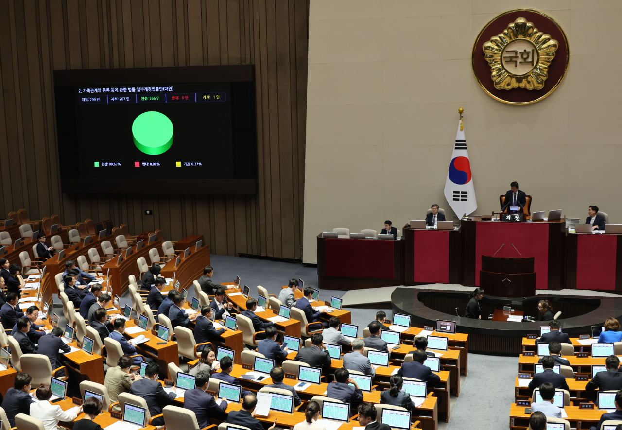 South Korea’s National Assembly on Friday passed legislation requiring medical workers to register newborns starting next year. (Yonhap)