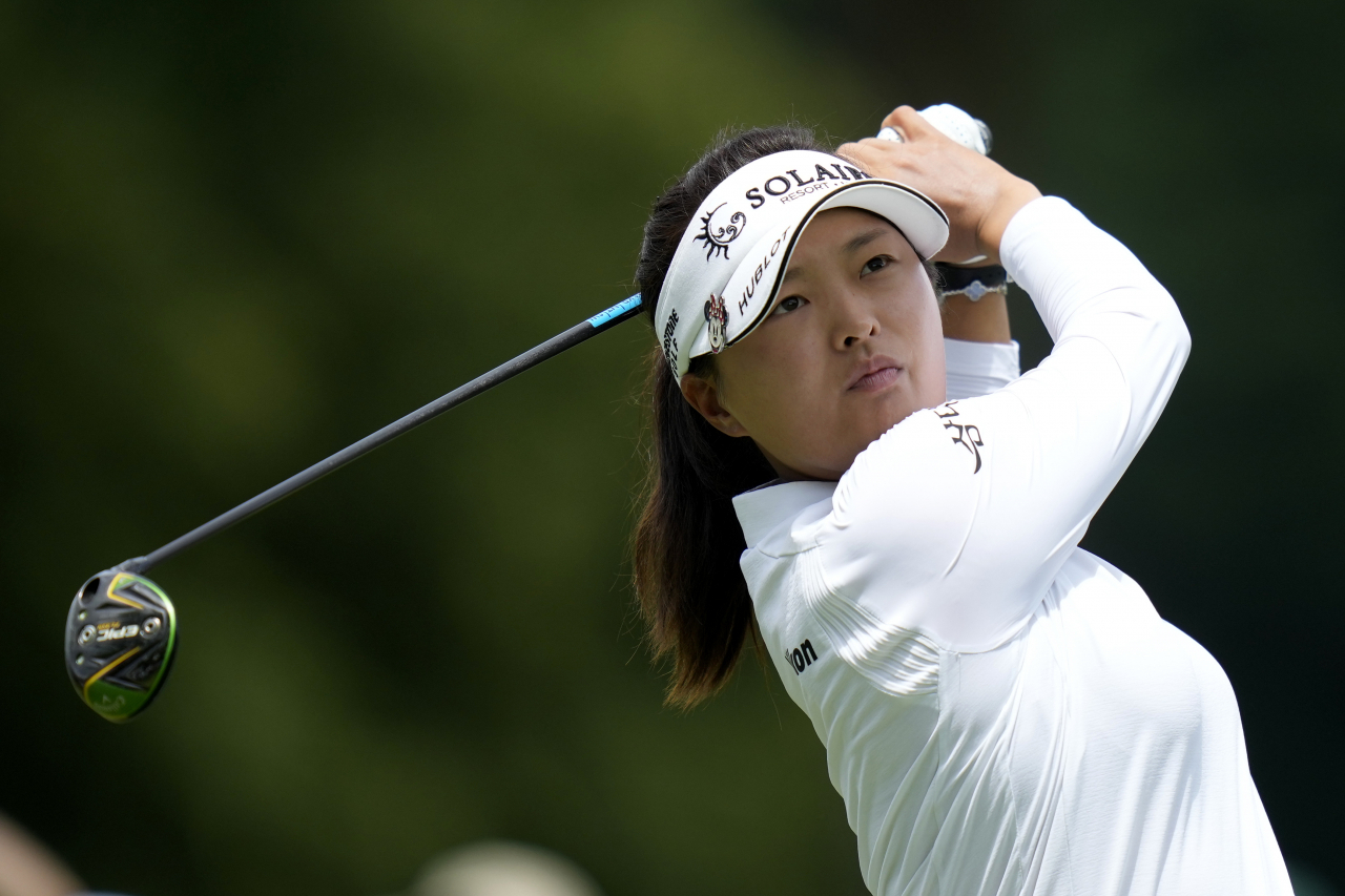 This photo from June 25, Ko Jin-young of South Korea tees off on the third hole during the final round of the KPMG Women's PGA Championship at Baltusrol Golf Club in Springfield, New Jersey. (AP)