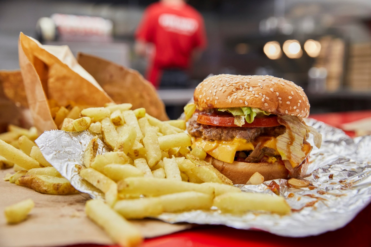 A cheeseburger served with fries at Five Guys (FG Korea)