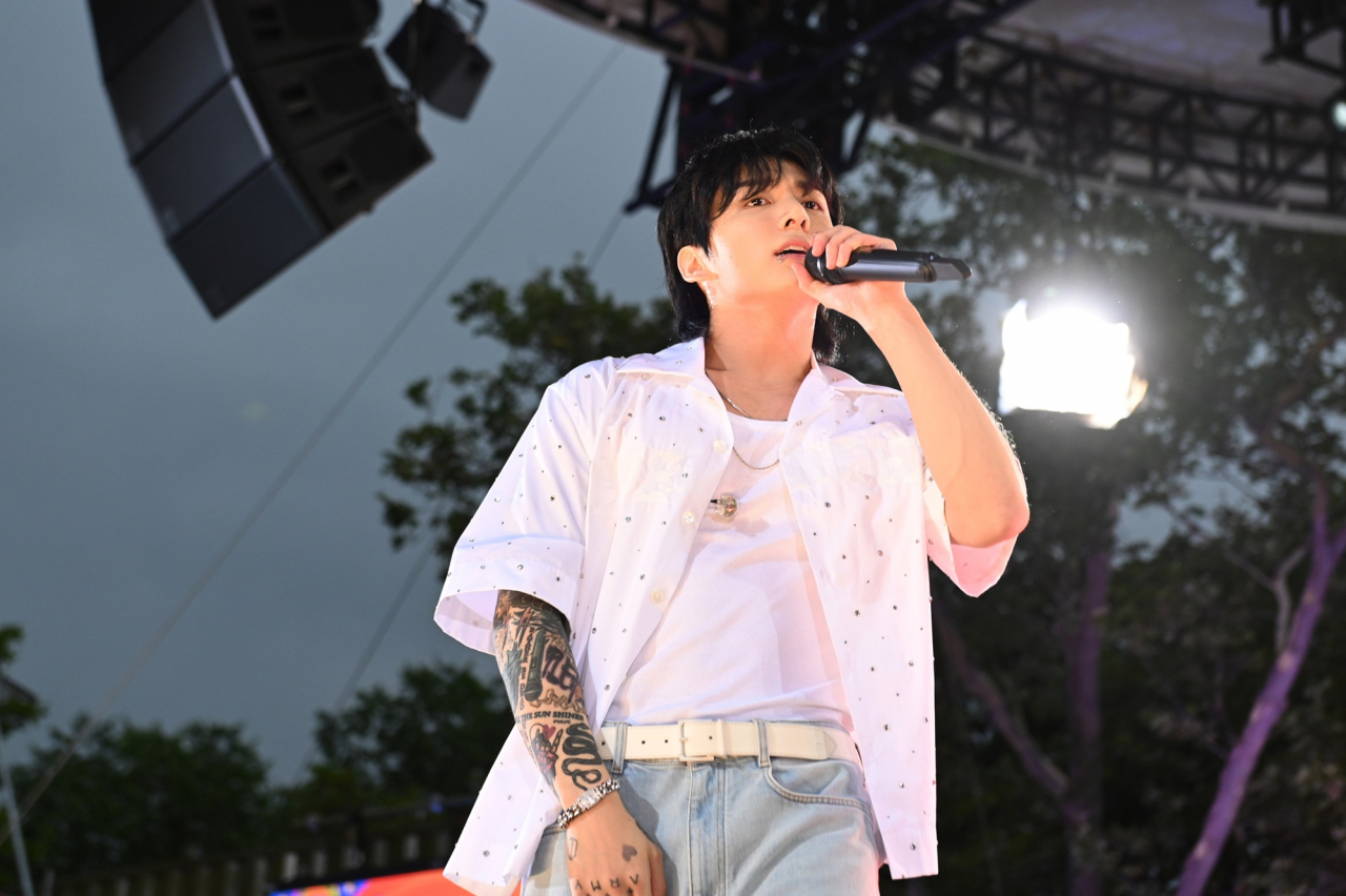 BTS' Jungkook performs during GMA 2023 Summer Concert Series on Friday at New York's Central Park. (ABC/Paula Lobo)