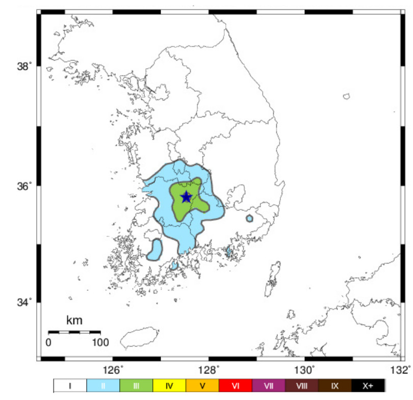 This image provided by the Korea Meteorological Administration shows the area where a 3.5 magnitude earthquake occurred on Saturday. (Yonhap)