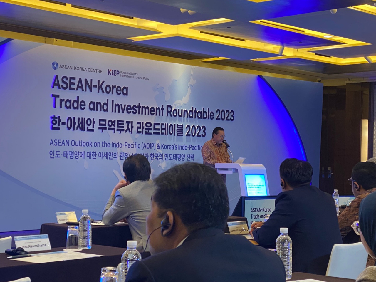 Indonesian Ambassador to Korea Gandi Sulistiyanto delivers congratulatory remarks at the ASEAN-Korea Trade and Investment Roundtable 2023 at the Westin Josun Hotel in Jung-gu, Seoul. (Sanjay Kumar/The Korea Herald)