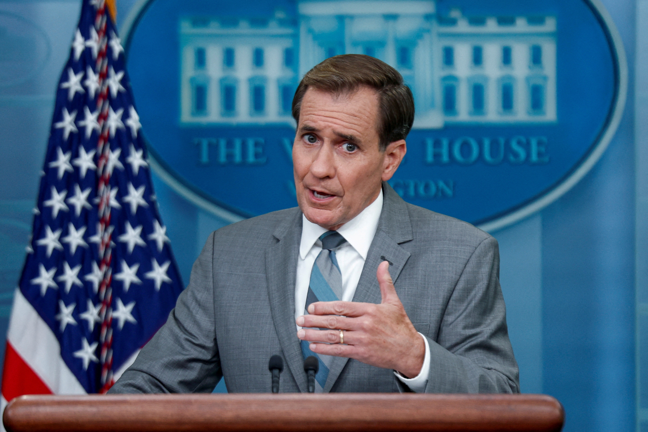 NSC Coordinator for Strategic Communications John Kirby answers questions during the daily press briefing at the White House in Washington, US, July 17, 2023. (Reuters-Yonhap)