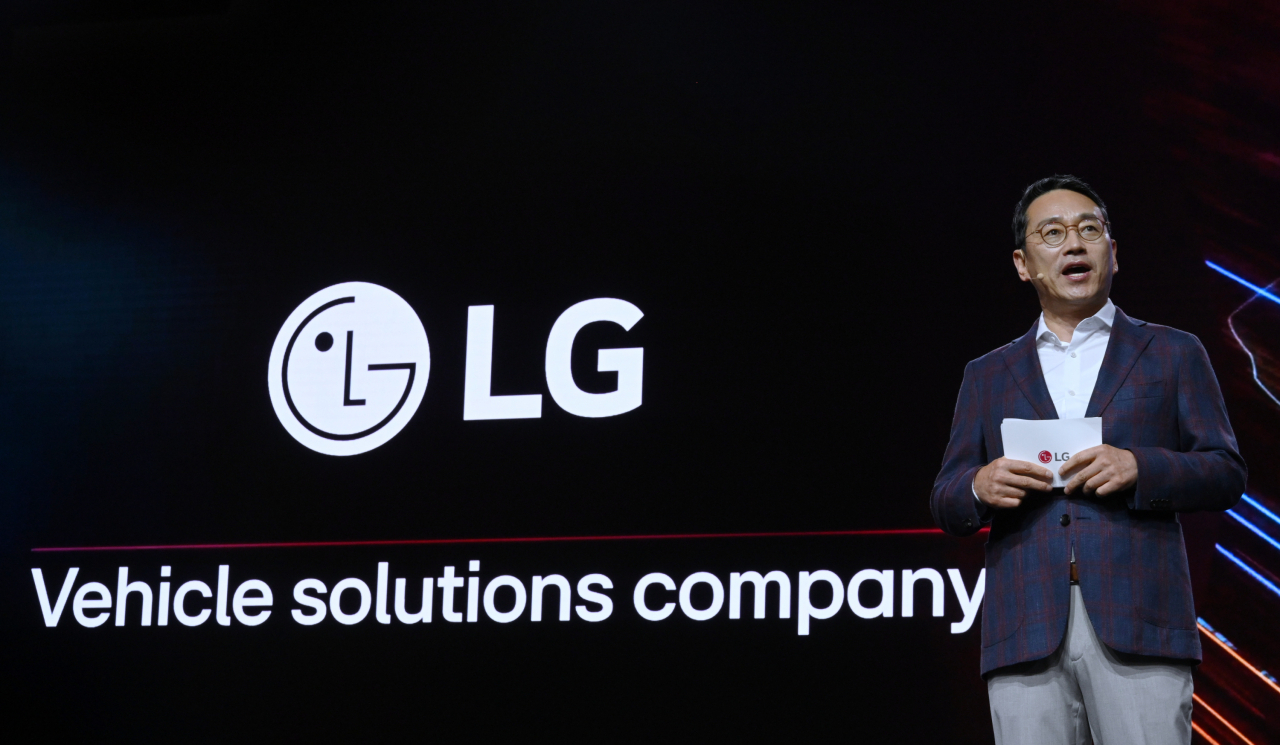 LG Electronics CEO Cho Joo-wan speaks during the tech giant’s press conference held at the IAA Mobility auto show held in Munich, Monday. (LG Electronics)