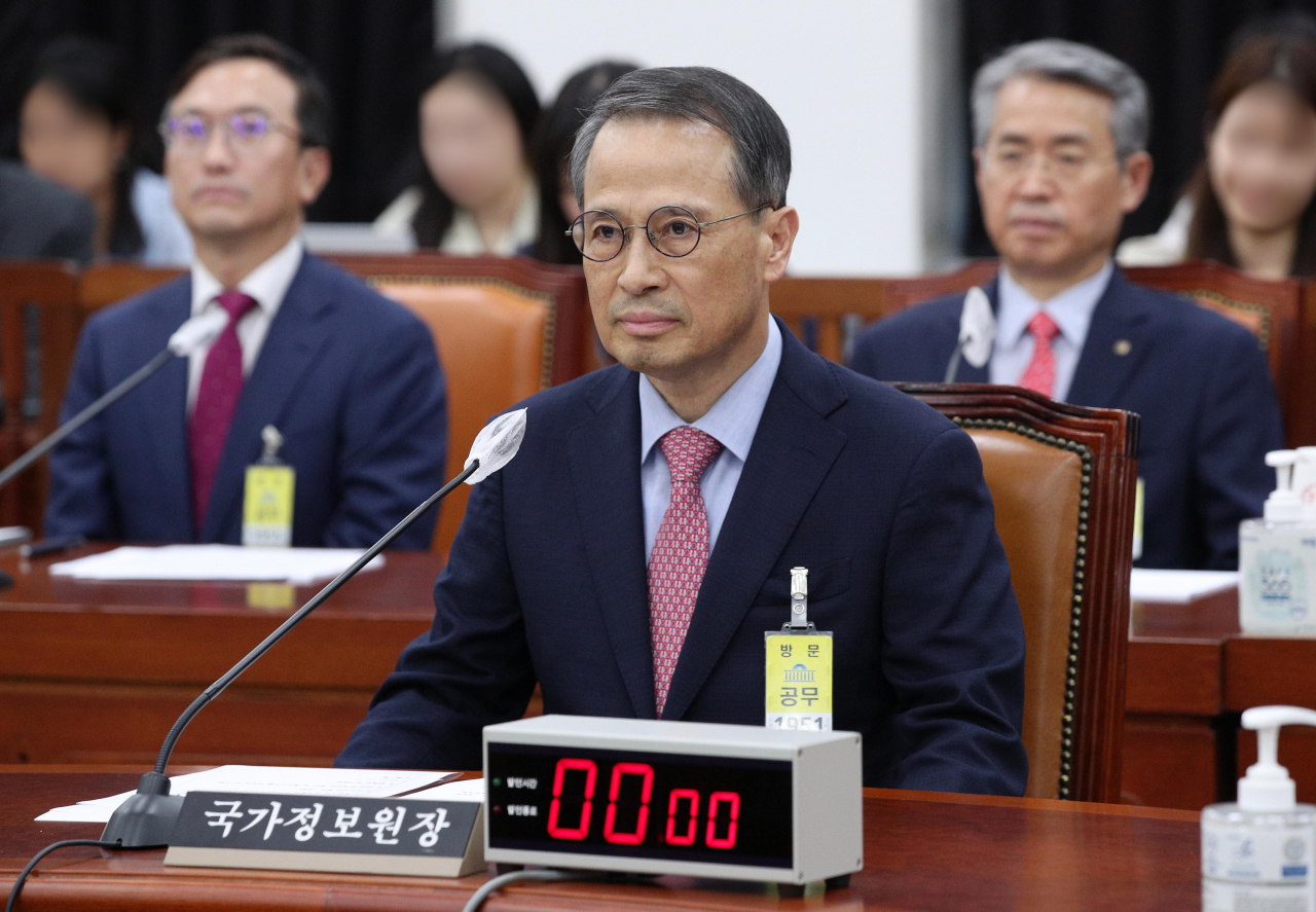 Kim Kyou-hyun, the director of the National Intelligence Service, attends a plenary session of the National Assembly intelligence committee on Thursday. (Yonhap)