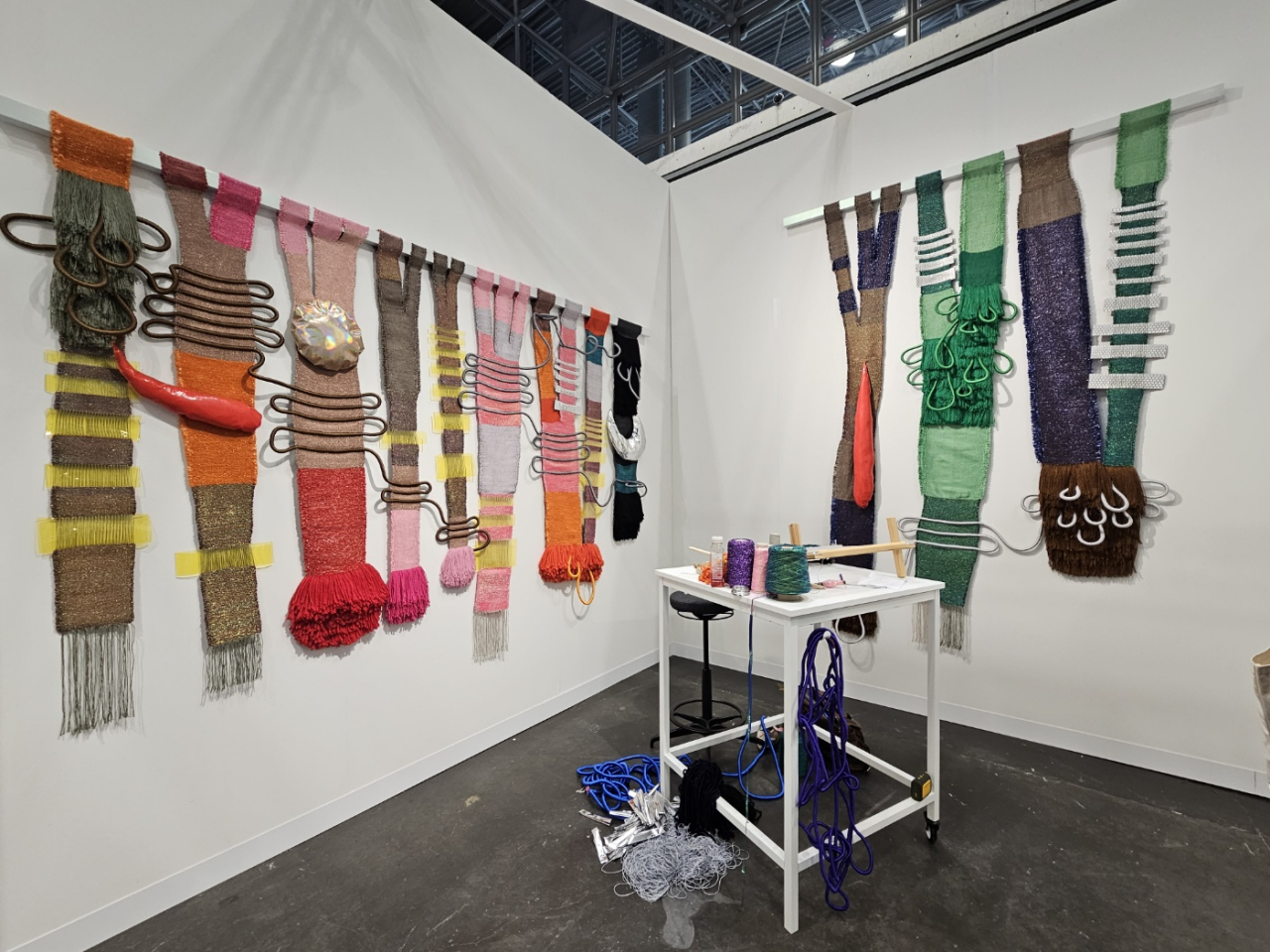 The studio of tapestry artist Desire Moheb-Zandi is seen at the Dio Horia gallery's booth at The Armory Show in New York. (Park Yuna/The Korea Herald)