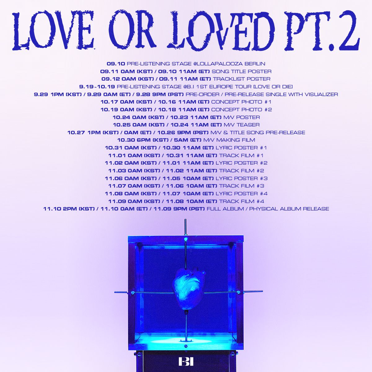 Teaser poster for B.I's upcoming global EP 'Love or Loved Pt. 2' (131 Label)