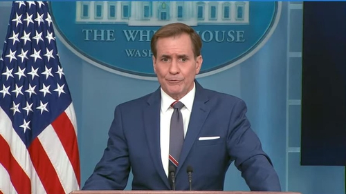 National Security Council Coordinator for Strategic Communications John Kirby is seen answering questions during a press briefing at the White House in Washington on Wednesday in this captured image. (Yonhap)