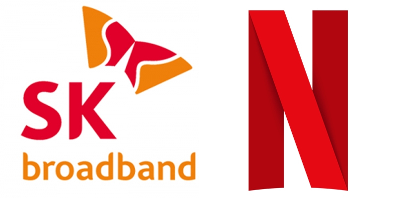 Company logos of SK Broadband Co. (left) and Netflix (right)