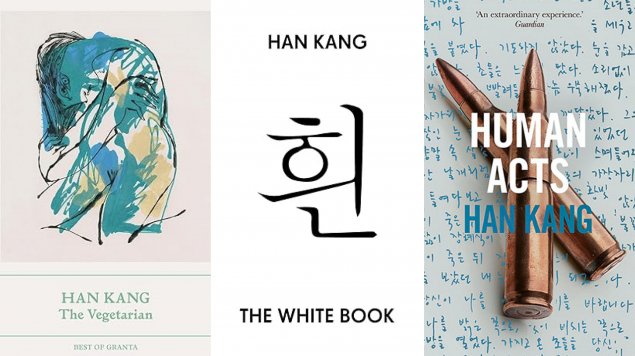 (From left) “The Vegetarian,” “The White Book” and “Human Acts” (Granta Books)