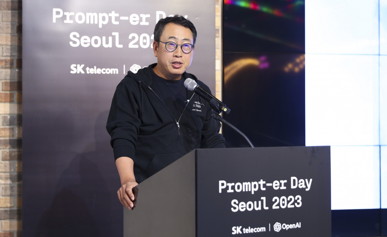 SK Telecom CEO Ryu Young-sang speaks during an opening keynote at the final showcase of 