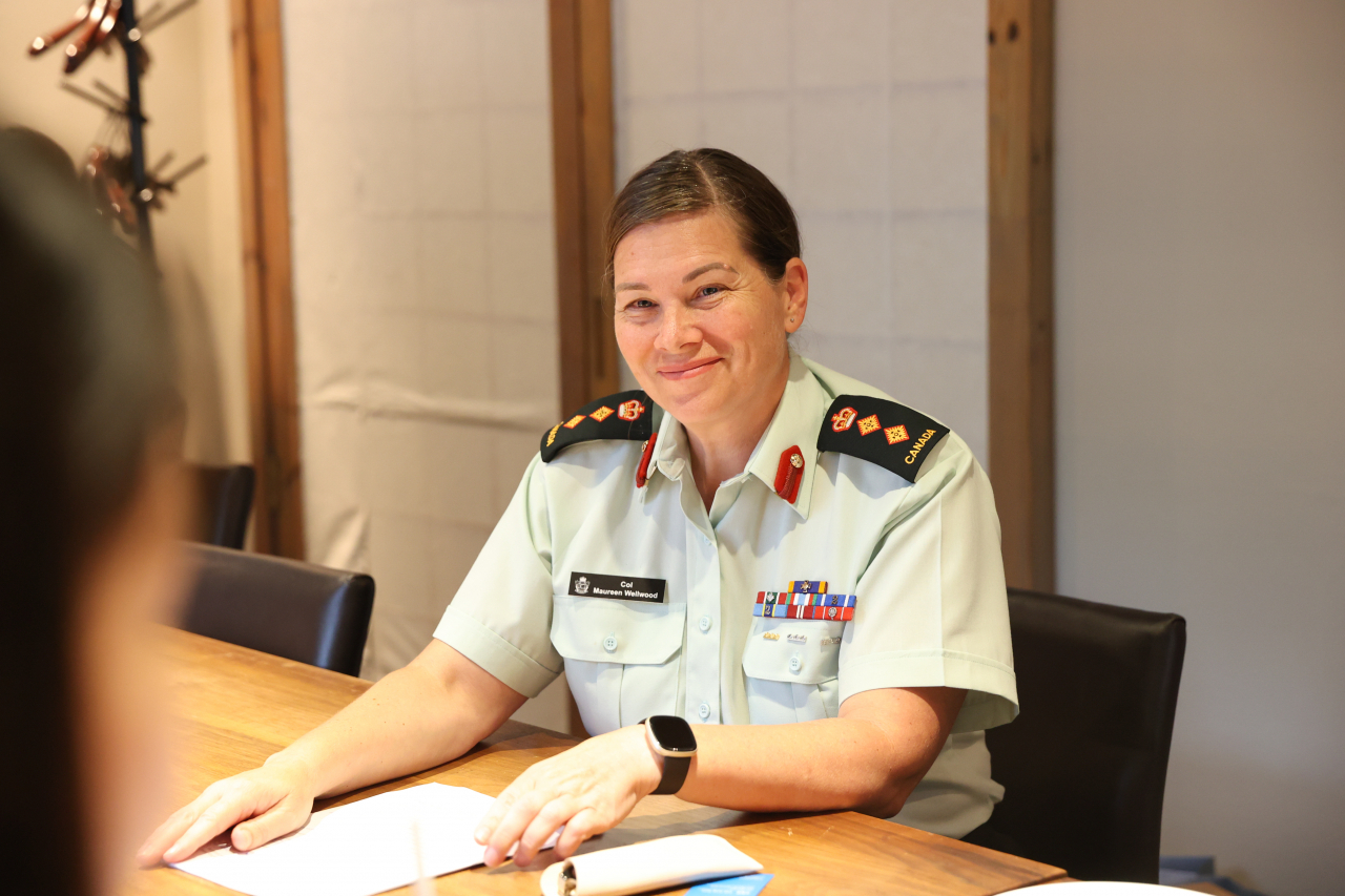 Colonel B. Maureen Wellwood, director of programs at Canadian Forces College, talks to The Korea Herald in a roundtable interview at Jung-gu, Seoul, Friday. (Park Chan-young/UN Women)