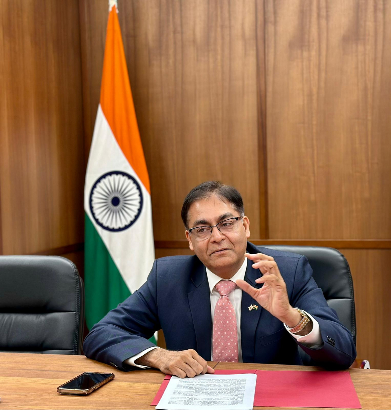 Indian Ambassador to Korea Amit Kumar speaks at a press briefing at the Indian Embassy in Yongsan-gu, Seoul, Thursday. (Indian Embassy in Seoul)