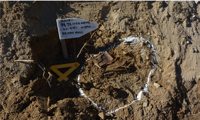 The remains of Pfc. Son Myeong-man discovered in Gyeongju, 277 kilometers southeast of Seoul, in November 2016. (Yonhap)