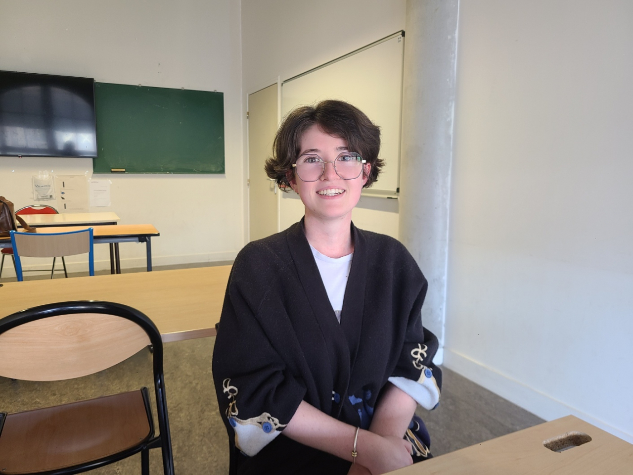 Mathilde, a Korean studies major at Paris Cite University, poses for a photo during an interview at the university on Sept. 25. (Jung Min-kyung/The Korea Herald)
