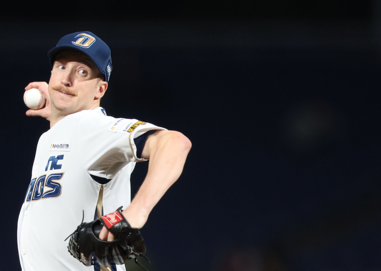 NC Dinos starter Erick Fedde pitches against the Hanwha Eagles during a Korea Baseball Organization regular season game at Changwon NC Park in Changwon, South Gyeongsang Province, on Oct. 10, 2023. (Yonhap)