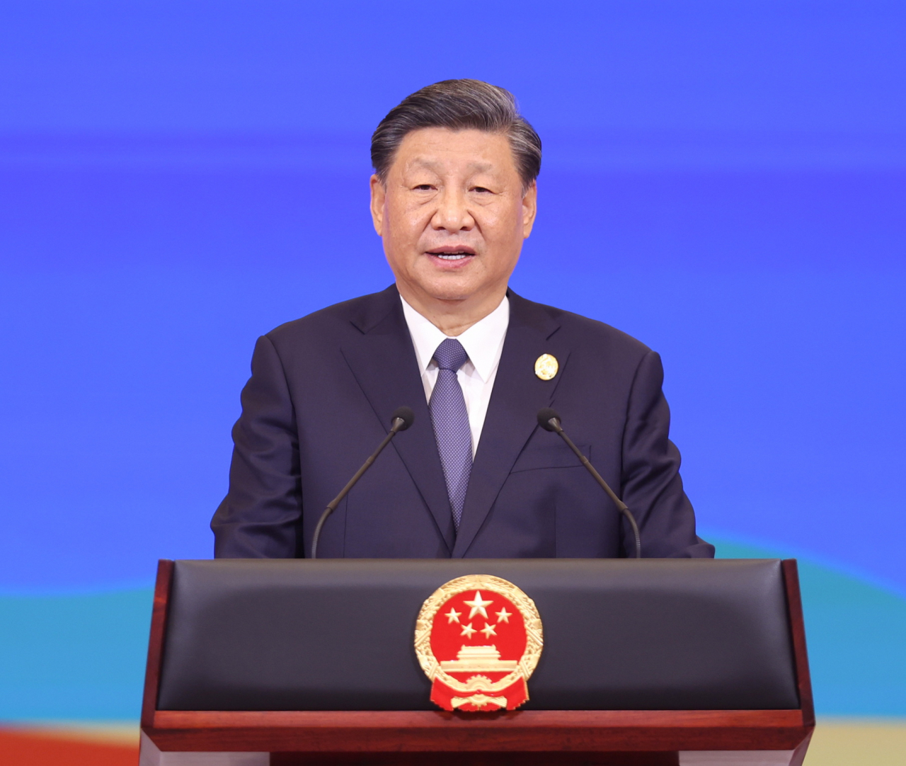 Chinese President Xi Jinping attends the opening ceremony of the third Belt and Road Forum for International Cooperation and delivers a keynote speech at the Great Hall of the People in Beijing on Tuesday. (Xinhua-Yonhap)