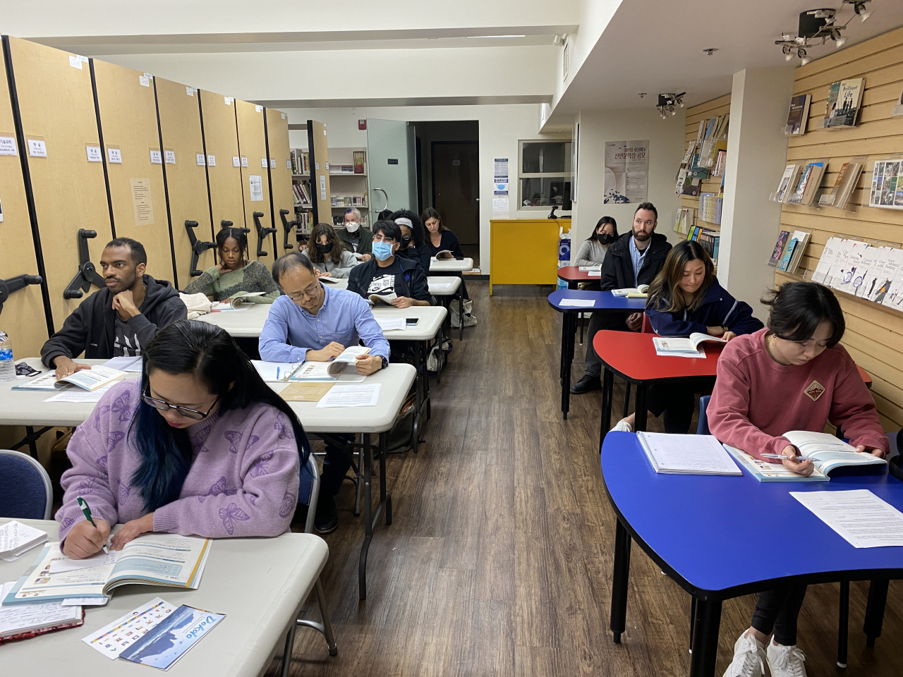 Adults learn Korean in a class at the King Sejong Institute Center USA in Los Angeles. (King Sejong Institute)