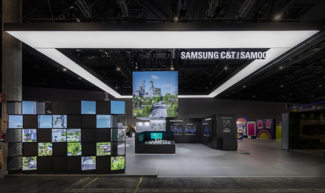 Samsung C&T's exhibition booth in the 2023 Smart City Expo World Congress, or SCEWC, scheduled to be held from Tuesday to Thursday in Barcelona, Spain. (Samsung C&T)