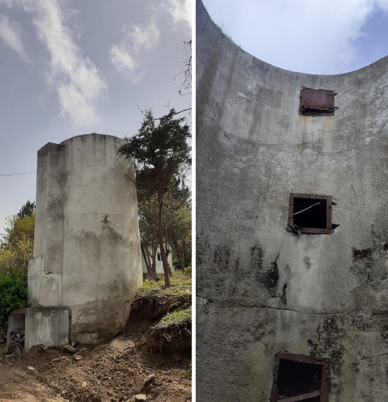 This combination of photos shows the exterior and interior of a silo for livestock feed, part of the American-Korean Foundation's 4-H Training Farm in Bucheon, Gyeonggi Province. The silo was designated cultural heritage by Gyeonggi Province in October 2021. (Gyeonggi Provincial Government)