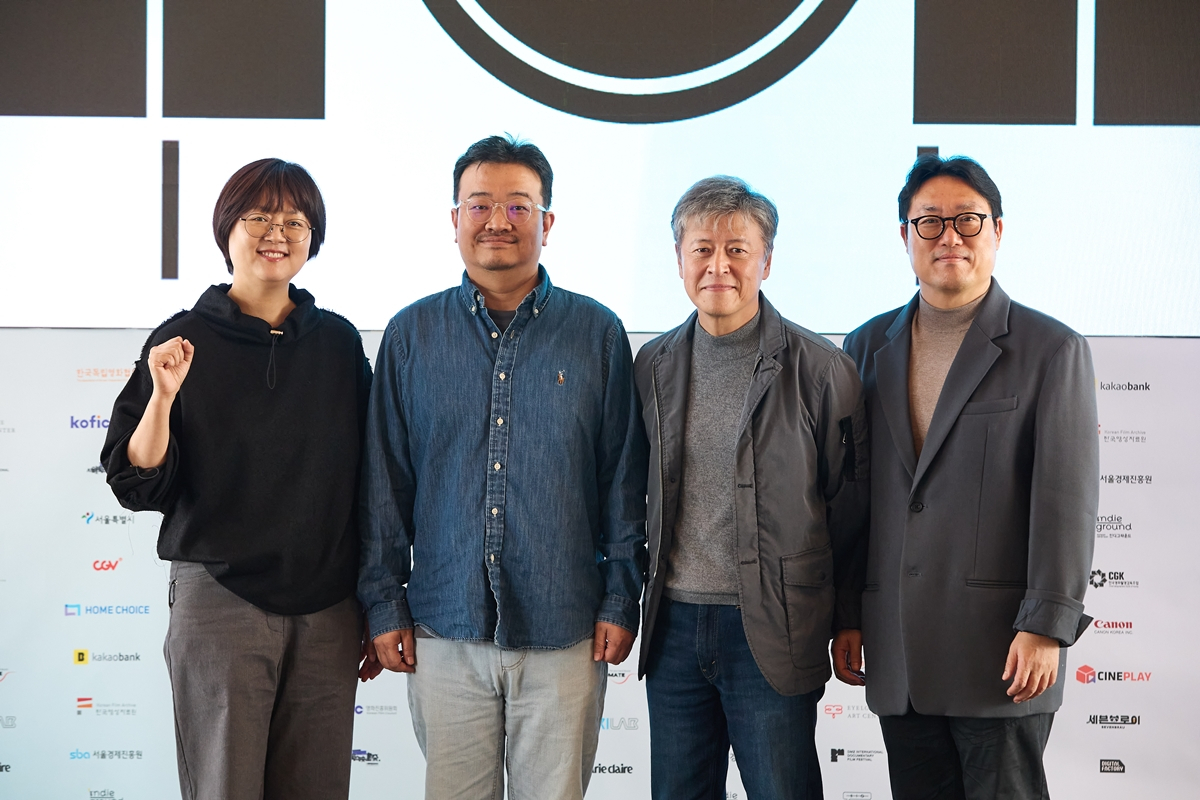 From left: 49th Seoul International Film Festival Executive Chairman Kim Dong-hyun, feature film section judge and filmmaker Yeon Sang-ho, actor Kwon Hae-hyo and SIFF programmer Kim Young-woo pose for a photo during a press conference held for the 49th SIFF in Seoul on Wednesday. (SIFF)