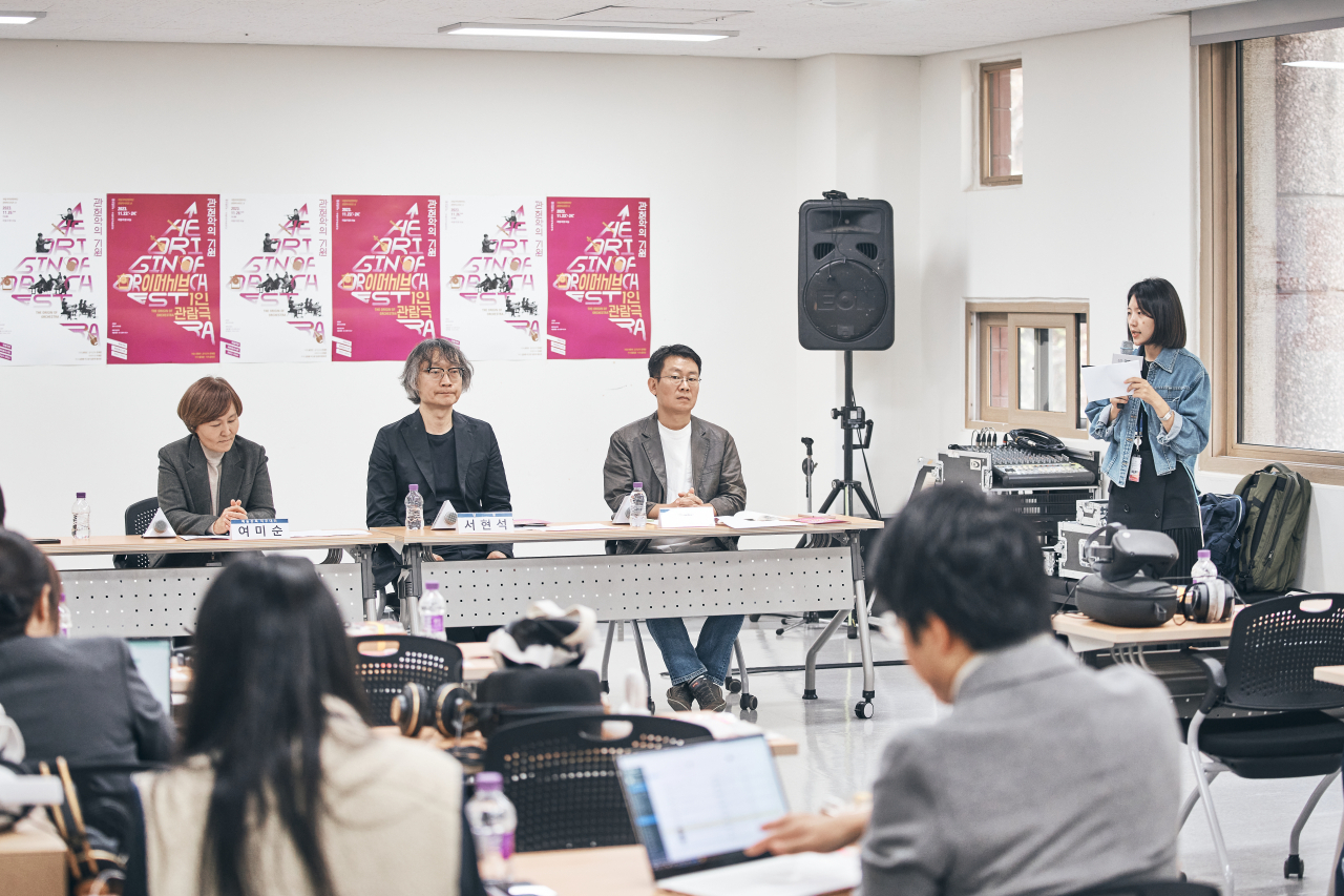 (From left) Artistic director Yeo Mi-sun, director Seo Hyun-suk and music director Chun Jae-hyun attend a press conference for “The Origin of Orchestra,” in Jung-gu, Seoul, on Nov. 6. (National Theater of Korea)